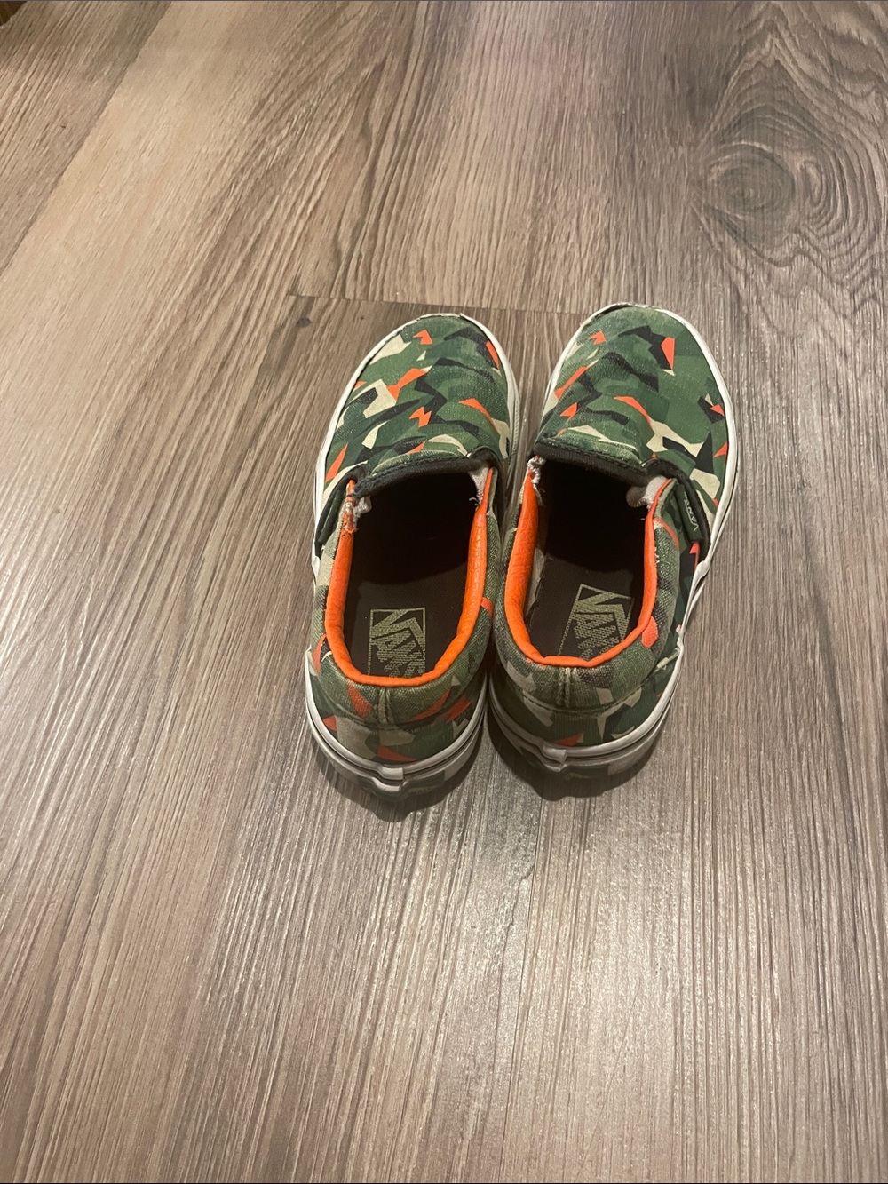 Vans Kids Slip-On Sneakers in Green Camo with Orange Accents